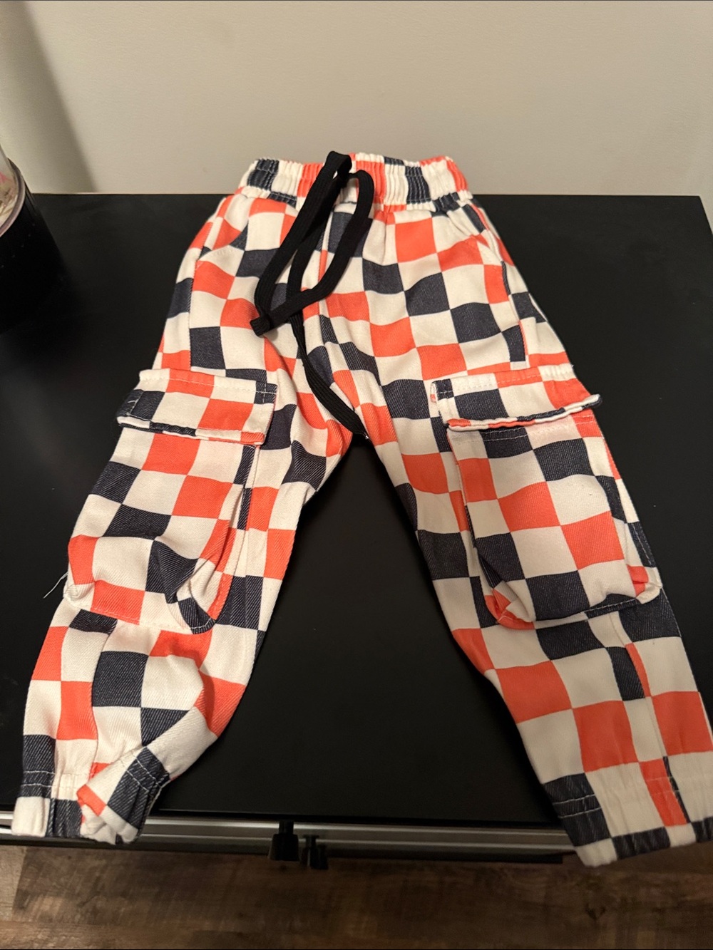 Kids Checkerboard Cargo Joggers - Orange, Navy & White